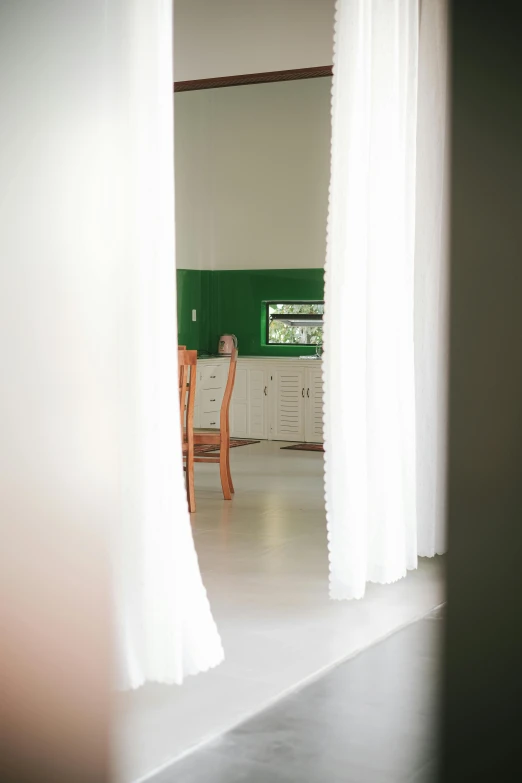 a dining room filled with lots of white furniture