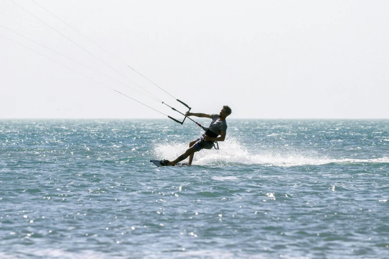 a man holds onto some ropes to sail on the water