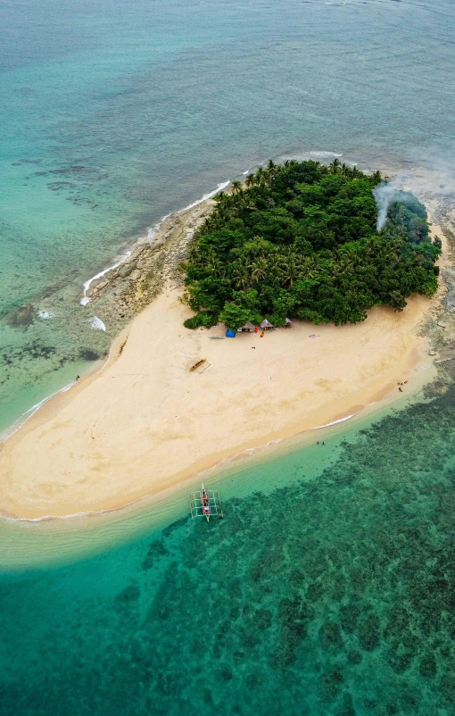 an island with many trees is surrounded by the ocean
