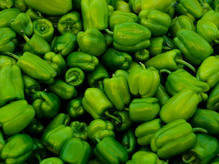 the pile of peppers is green with yellow highlights