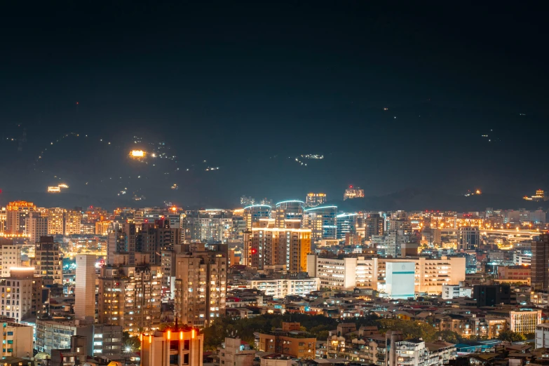 a city with some buildings in it at night