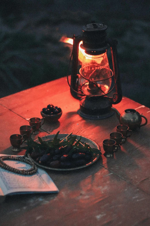 there is a plate of food that has a glass jar on it