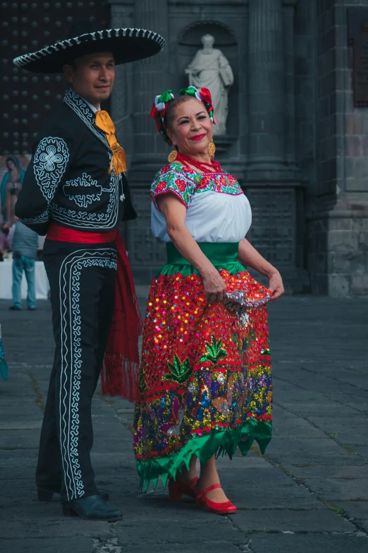 a man in sombrero and woman wearing a dress