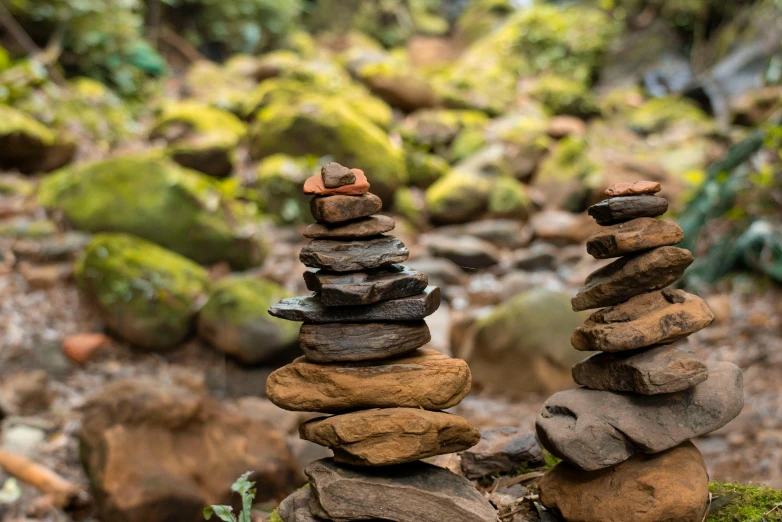three stacks of rocks stacked on each other