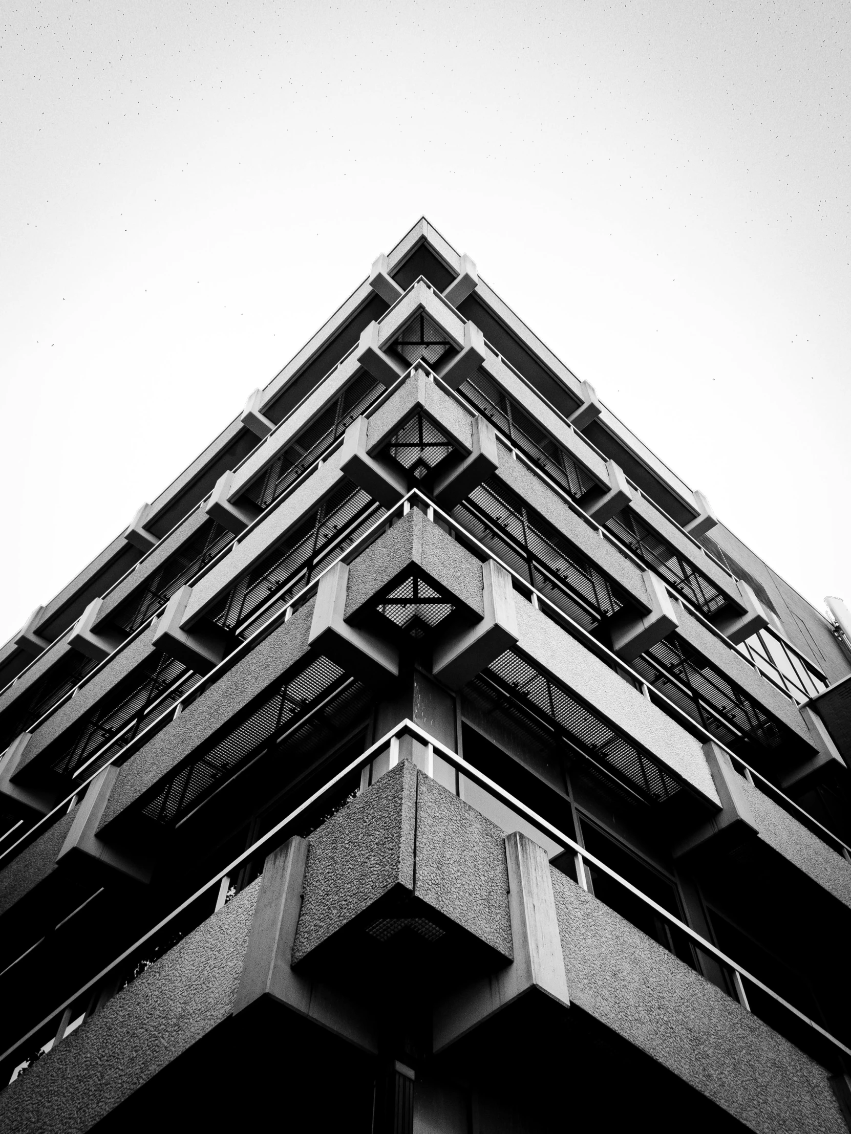 an upward view of a very large building