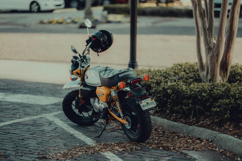 a bike is parked on the side of the street