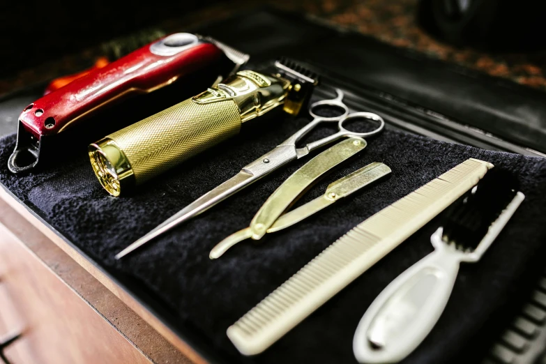 different tools are placed on a table together