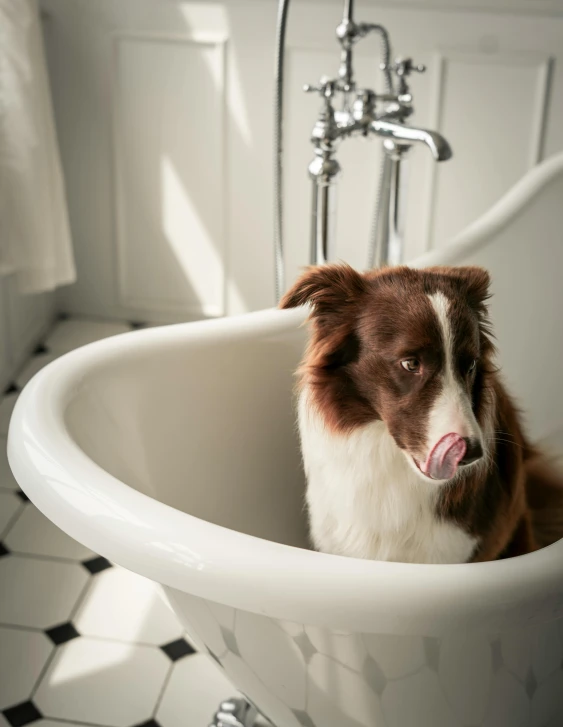 a dog that is sitting inside of a bathtub