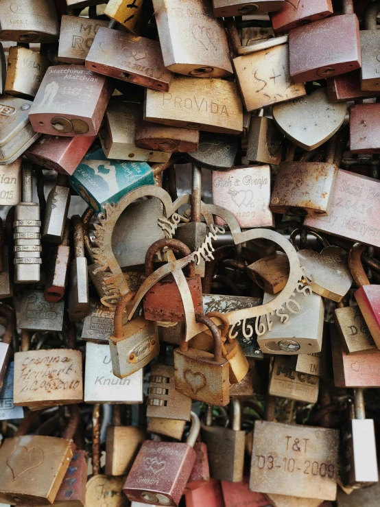 a bunch of old fashioned luggage locks