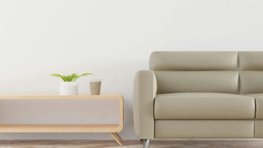 a living room with a couch and a small cabinet