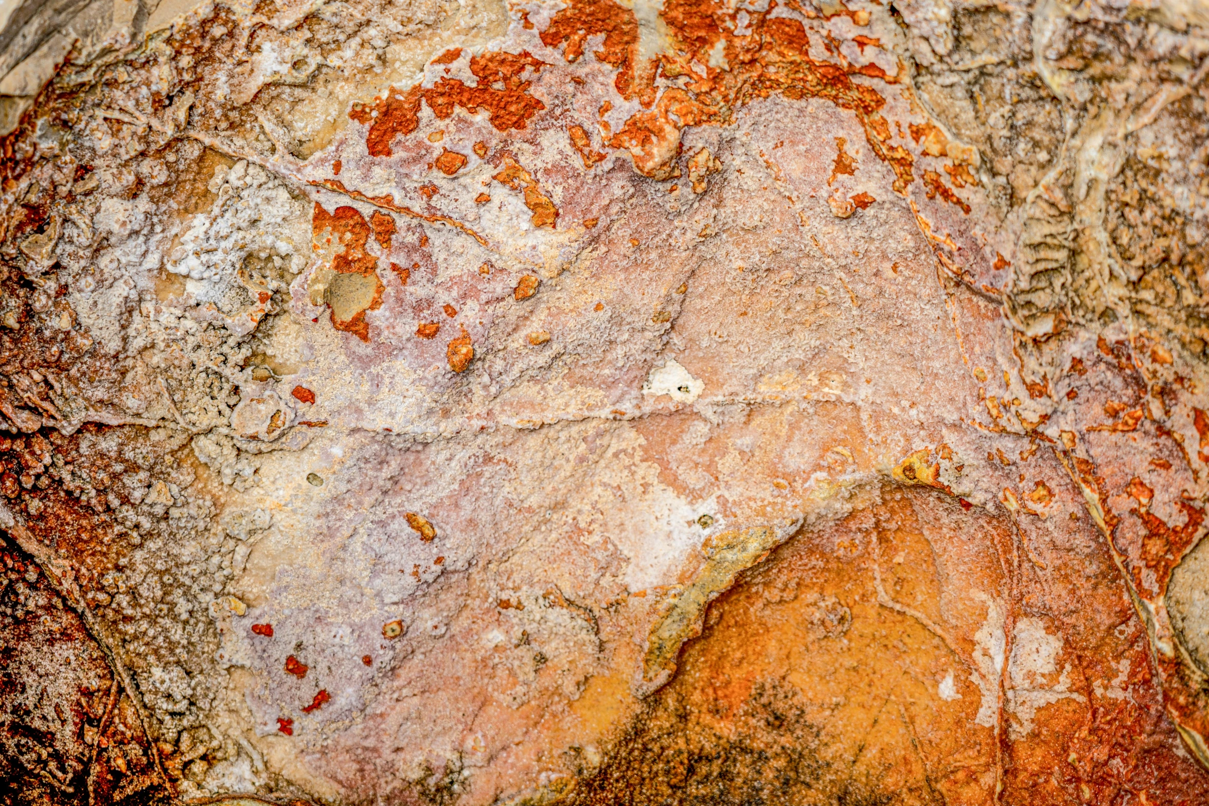 a rock with many colored paint chips on it