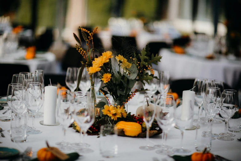 wedding reception, decorated with tables and silverware