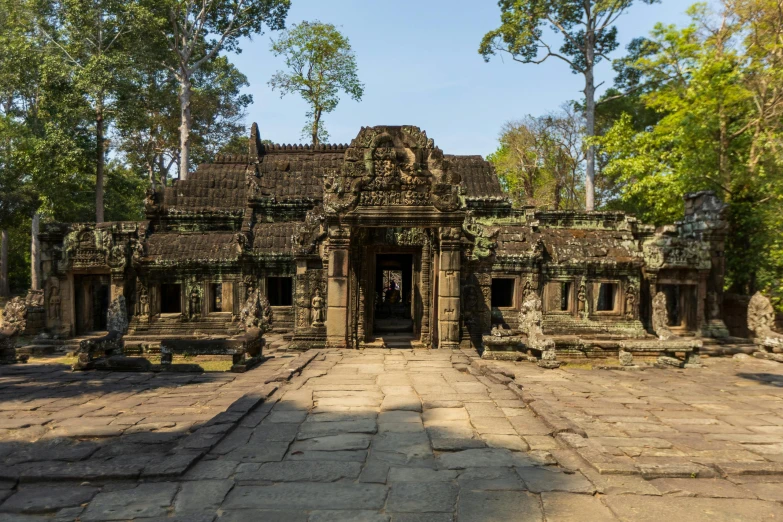 an old temple in the jungle is surrounded by trees