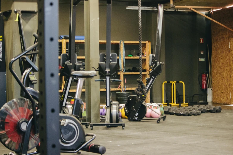 the interior of a gym equipment storage area