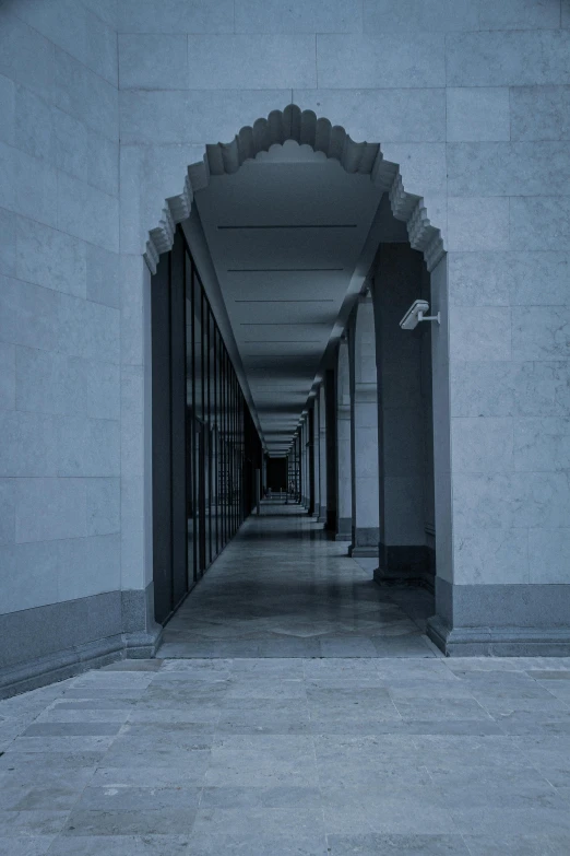 the archway is lined up between two building