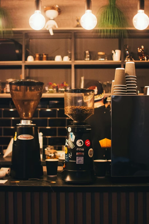 a counter area with a coffee maker on it