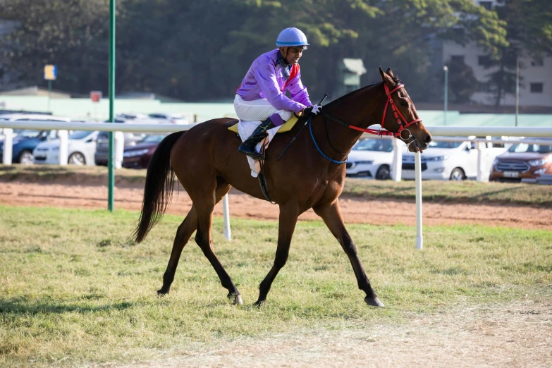 there is a male jockey riding a horse