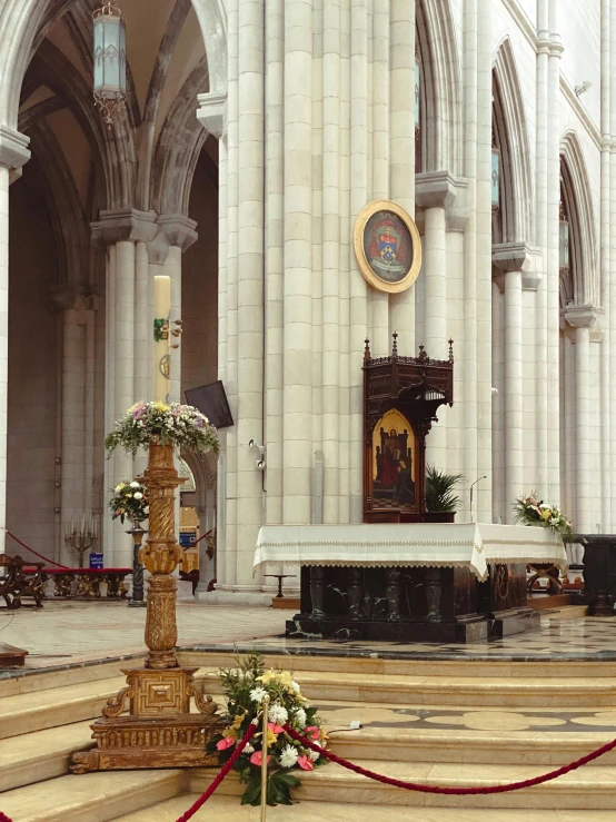 an altar in the middle of a large cathedral