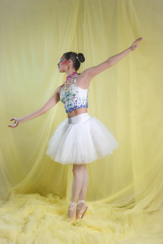 a ballerina dressed in a white tutu posing