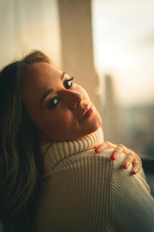 a close up of a person with blue eyes