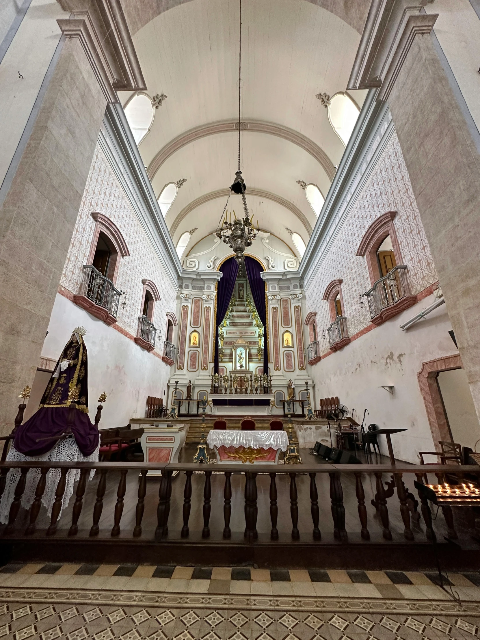 inside the beautiful old church with a high ceiling