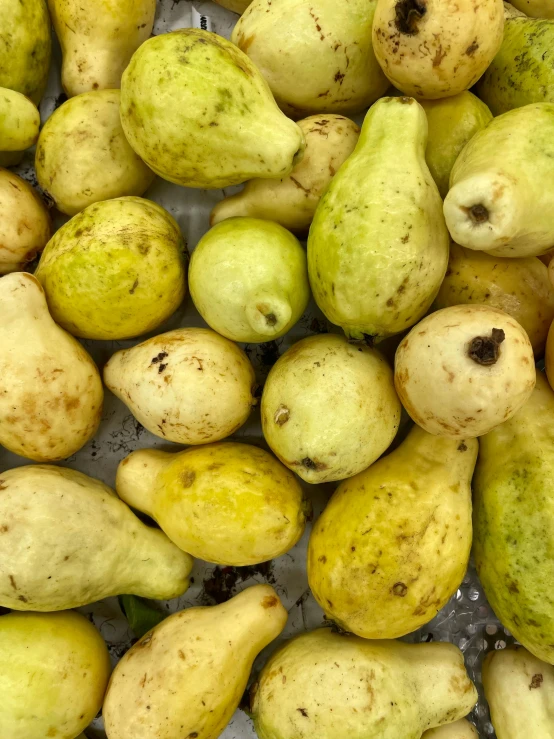some pears that have had seeds removed