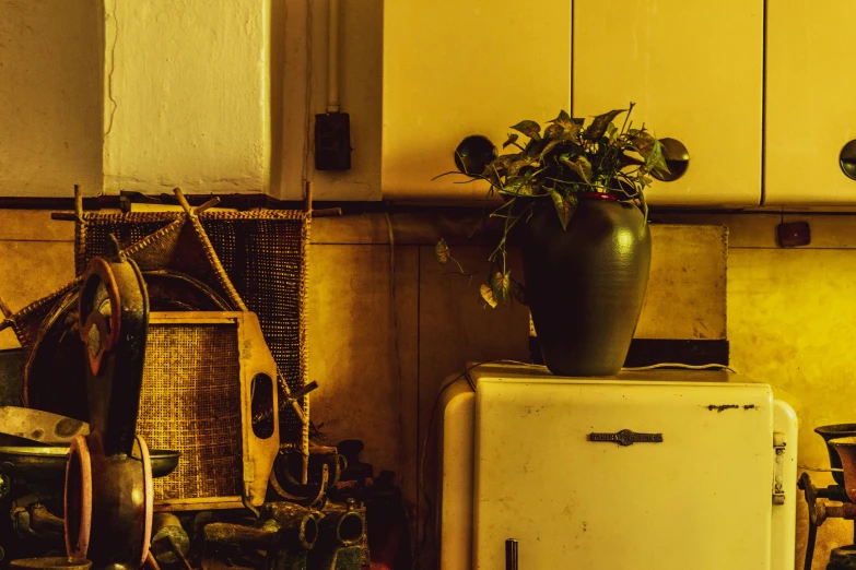 a kitchen with a white refrigerator sitting inside of it