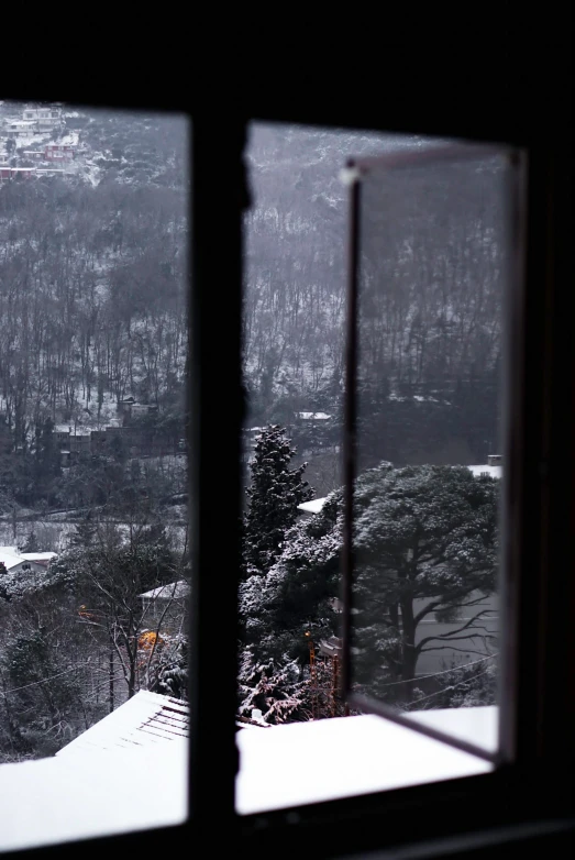 an image of a snowy field taken out of a window