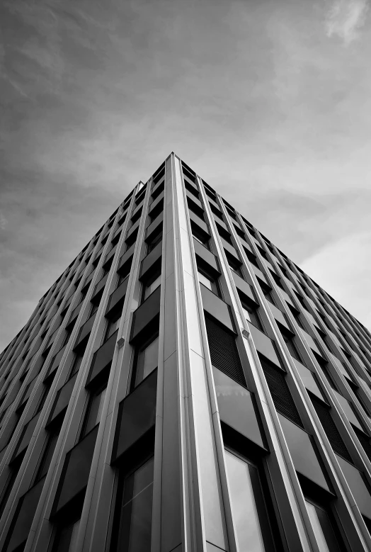 black and white po of an office building