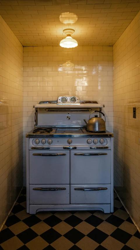 an old stove in a corner of a room