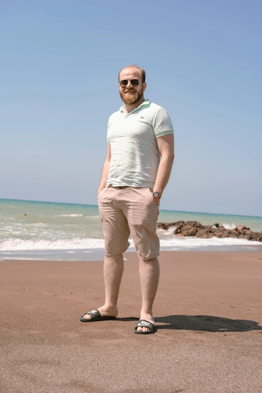 a man standing on the beach near the ocean