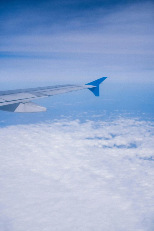 an airplane wing and some clouds in the sky