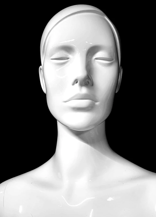 a white head statue with a black background