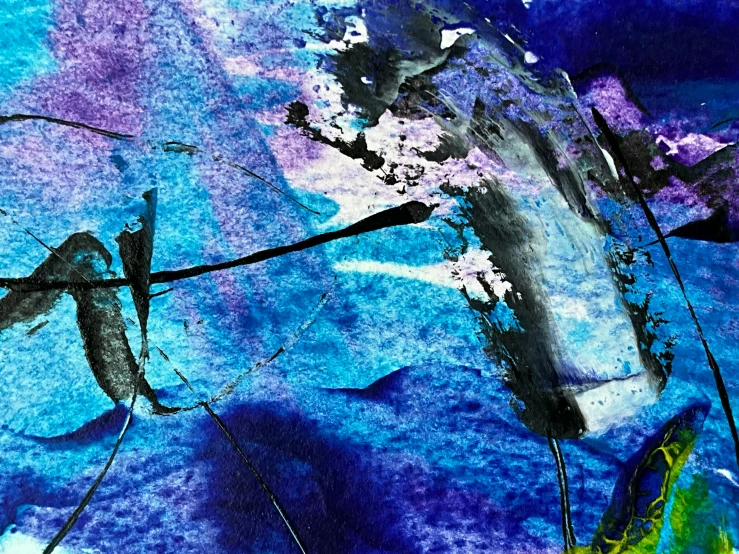 painting of fish in blue water with an abstract background