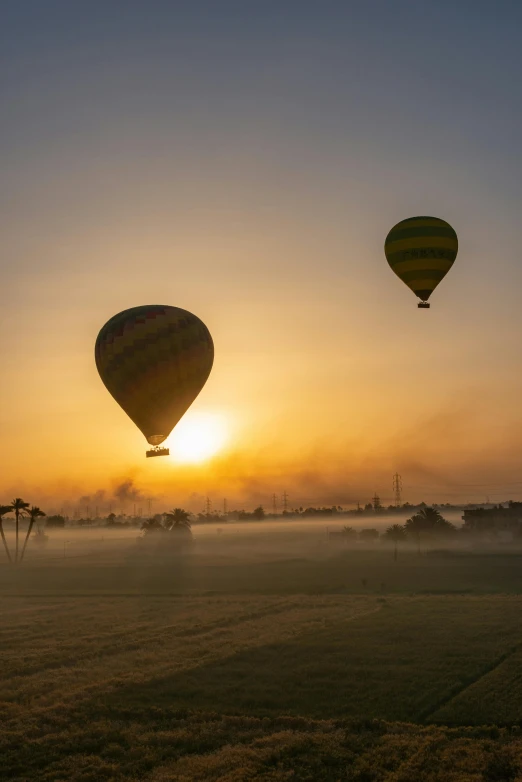a group of  air balloons flying above a field