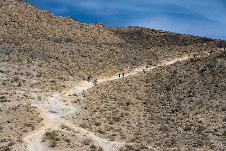 some people on a hill hiking up a path