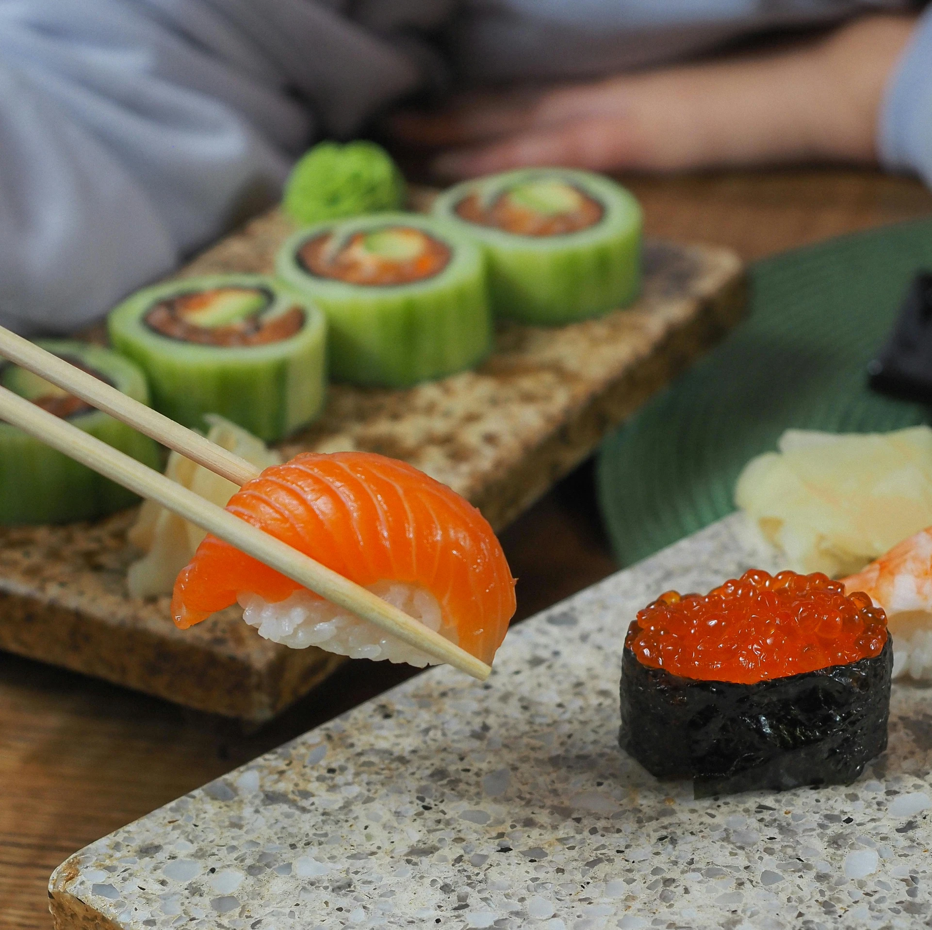 sushi is a type of japanese food served on wooden sticks