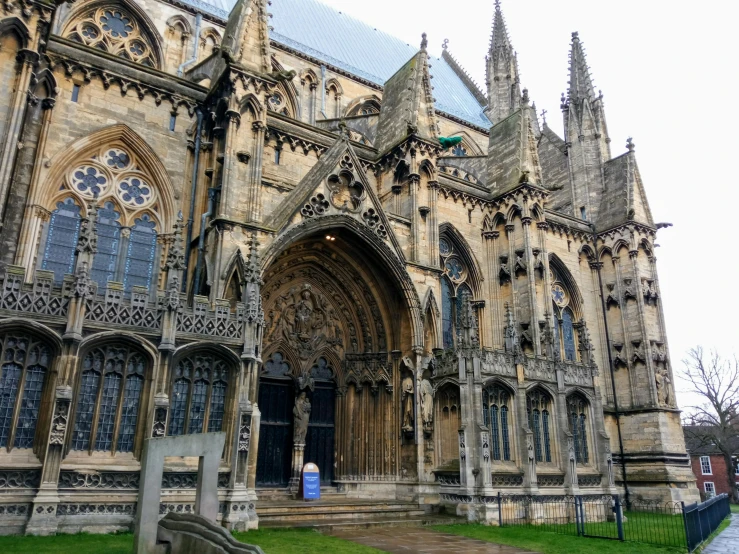 the large and ornate cathedral has elaborate windows