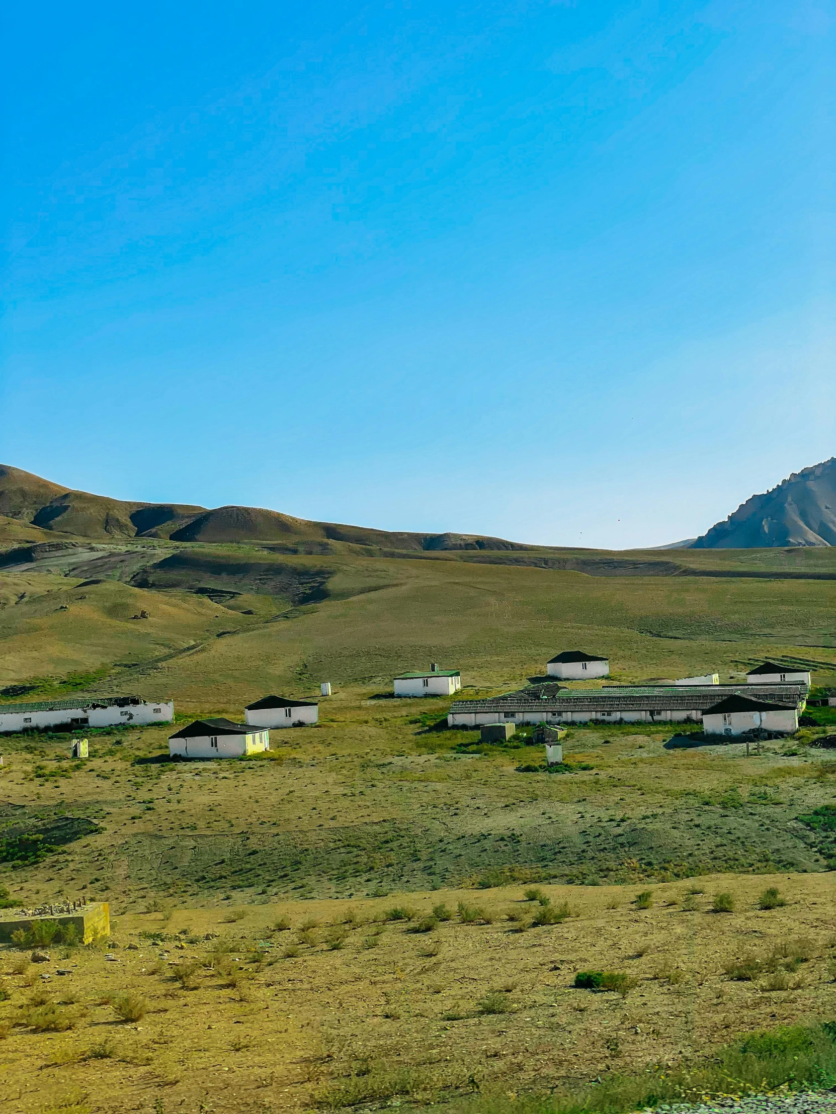 a bunch of huts in an open field