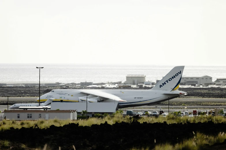 the white plane is parked in the grass