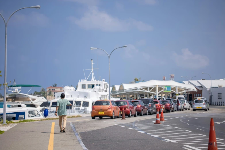 there are cars waiting to get on the ferry