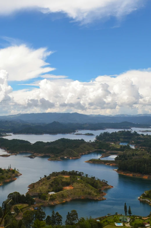 many small islands on a wide body of water