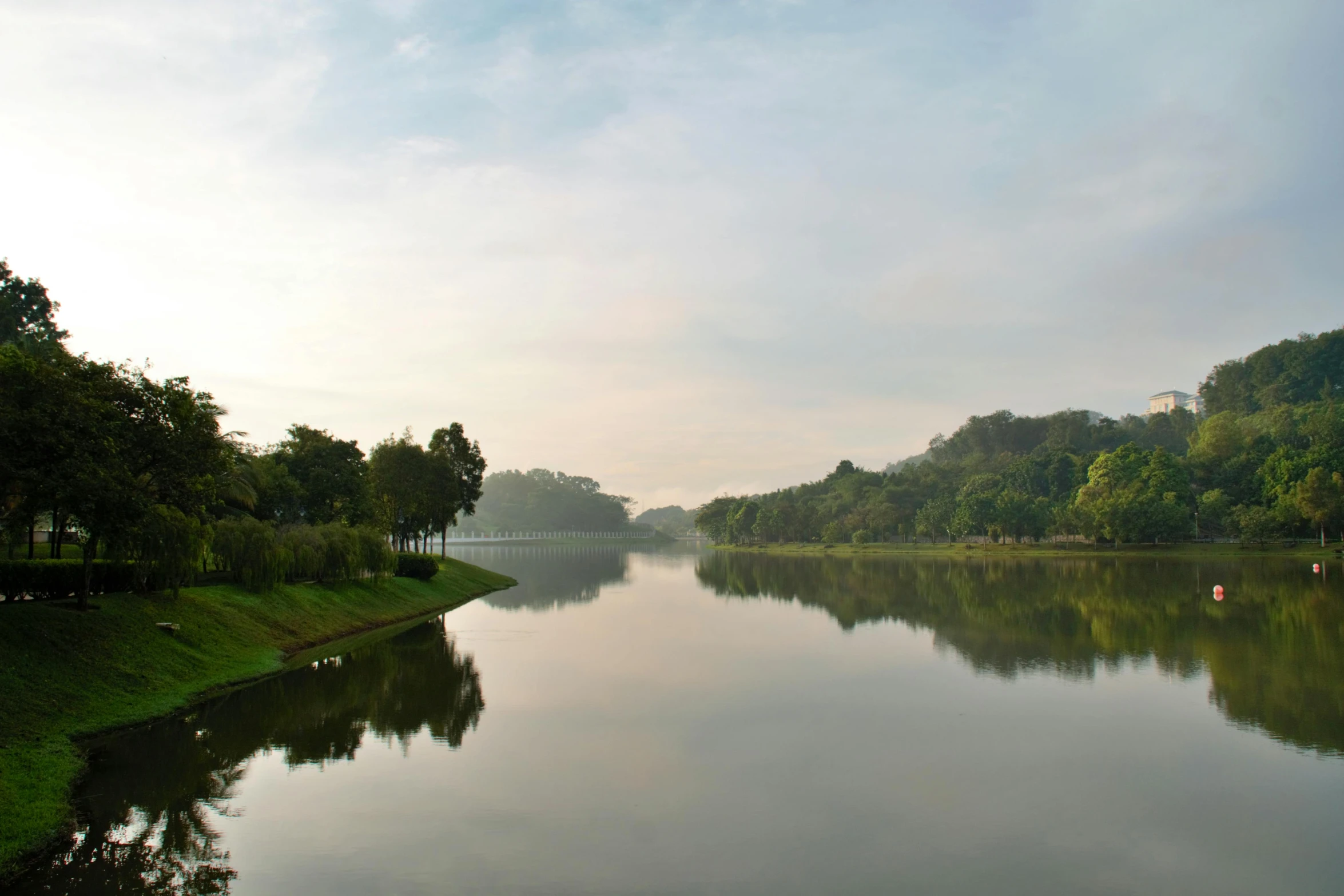 the water looks really calm at the park