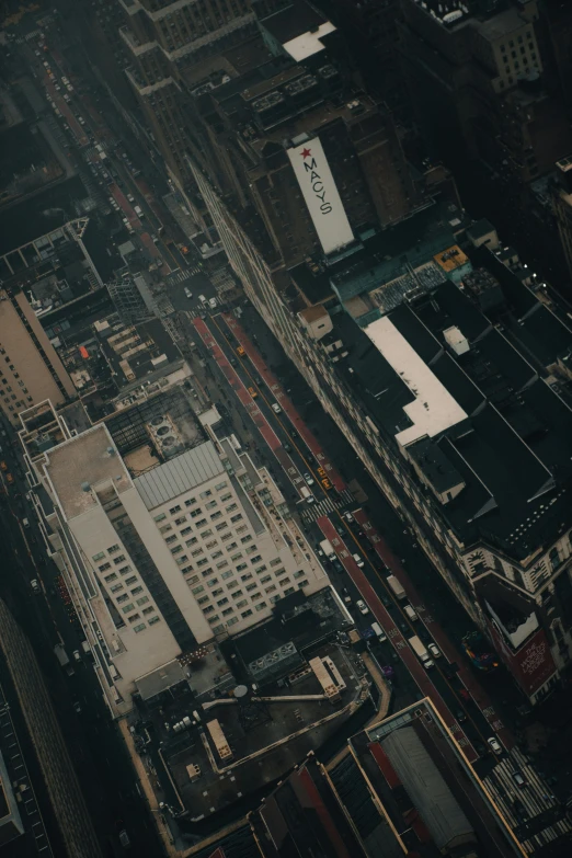 an aerial s of a city street from above