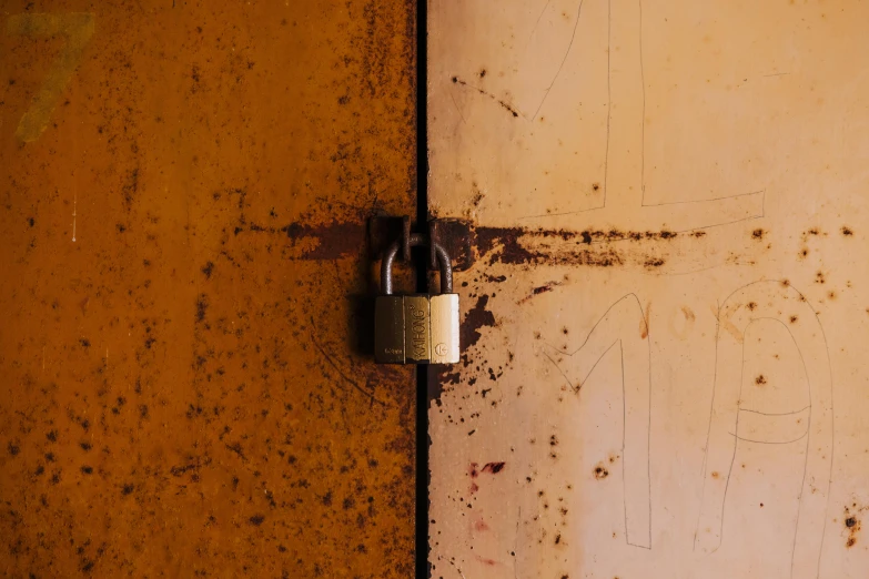 this is an image of a door with a padlock on it