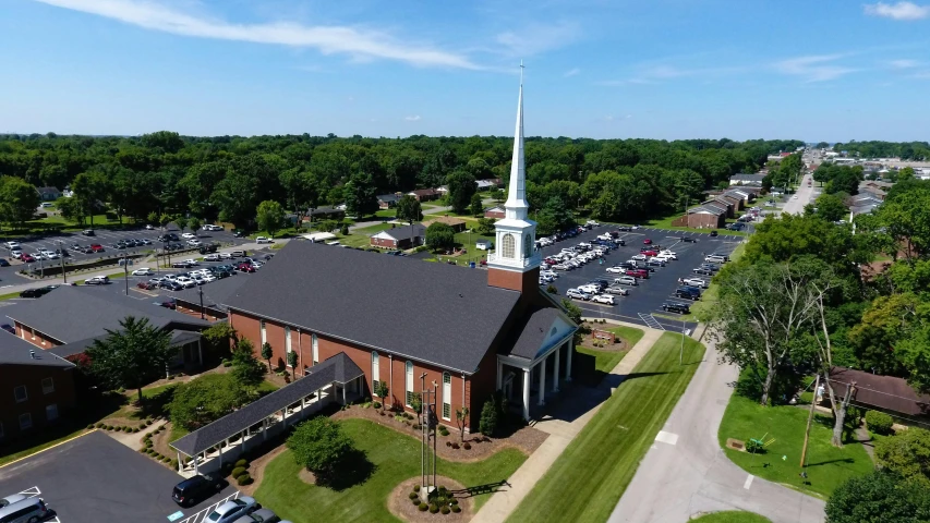 the view of a church from above from the air