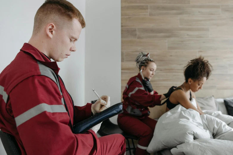 a woman and a man are in a bed with pillows