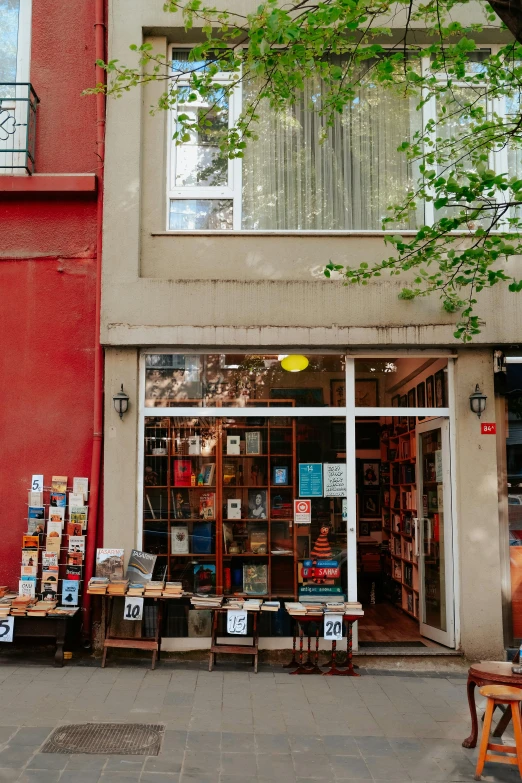 a bookstore is shown with the windows open