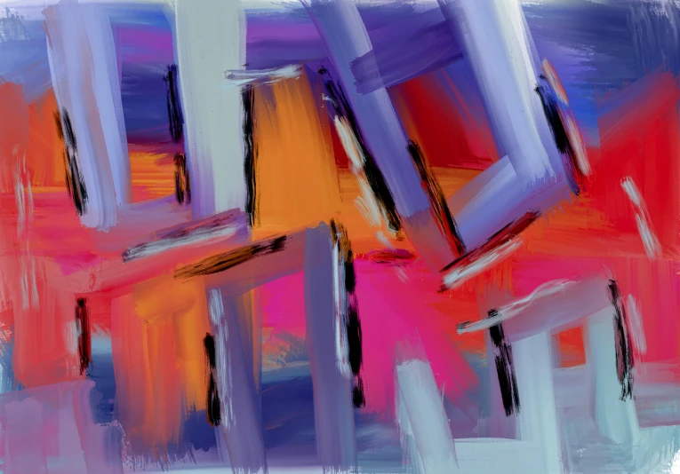 an abstract brush stroke with red, yellow, blue and orange colors