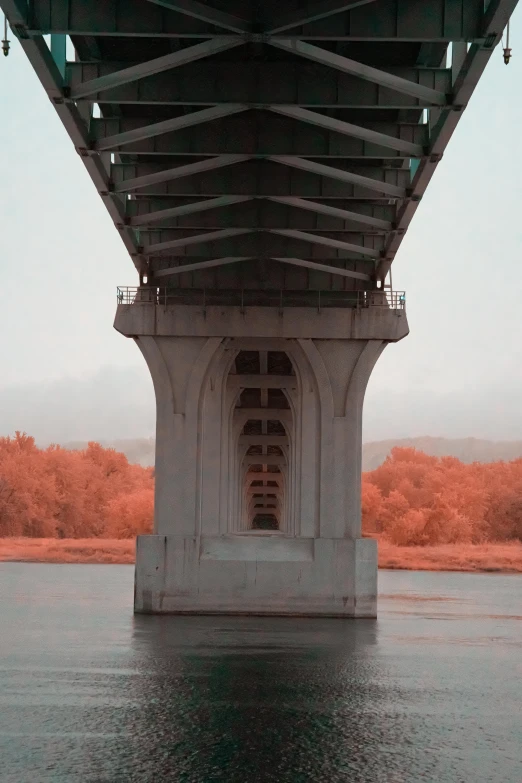 a po taken under a bridge looking out to a lake